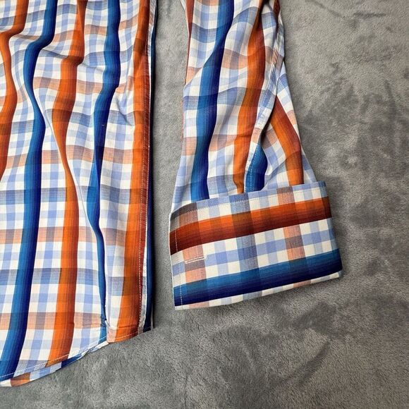 Tiglio Luxe Doppio Ritorio Sz 17 34/35 Cotton Button Shirt Blue Red Orange Plaid - Picture 8 of 11